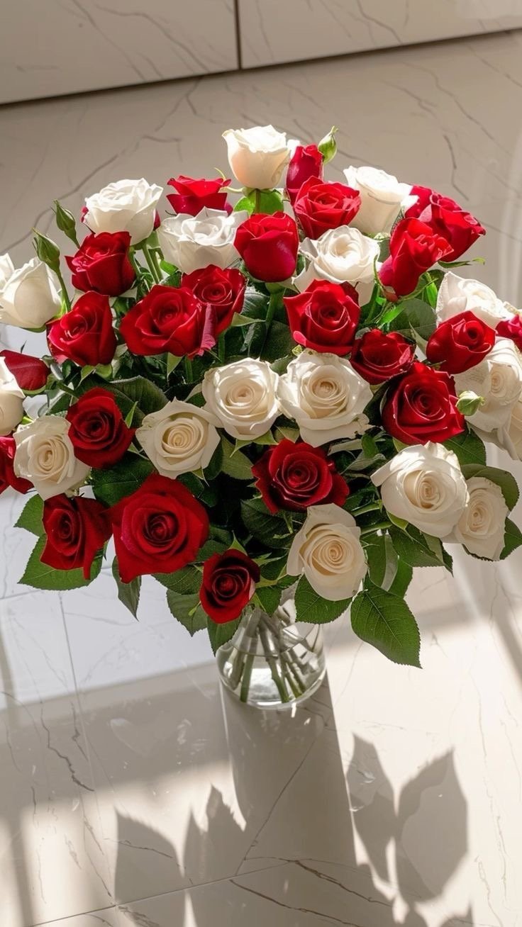 Luxury Red & White Rose Signature Bouquet with Vase