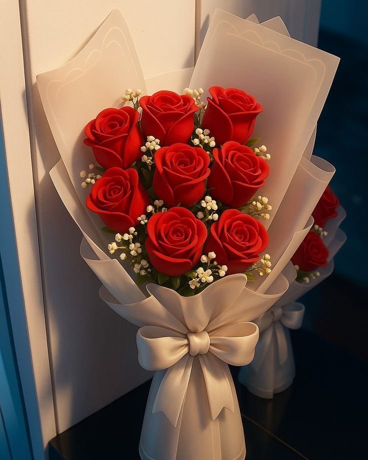 Elegant 9 Red Roses Hand-Tied Bouquet